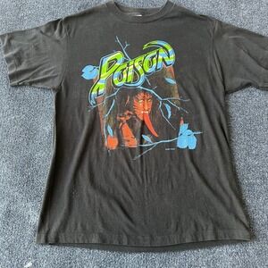 Vintage Poison Shirt Mens XL Black 1988 Tour Band Graphic Rock Tee Metal 80s